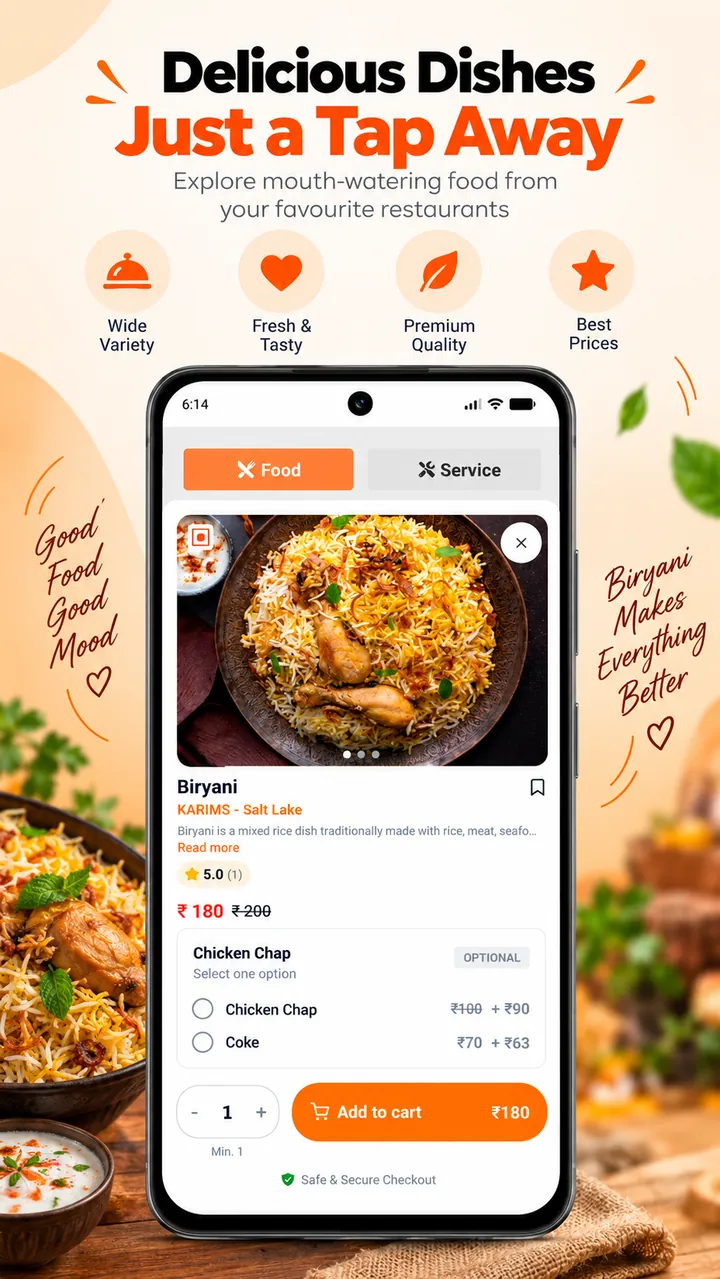 Dorkar Mall food item page with add to cart